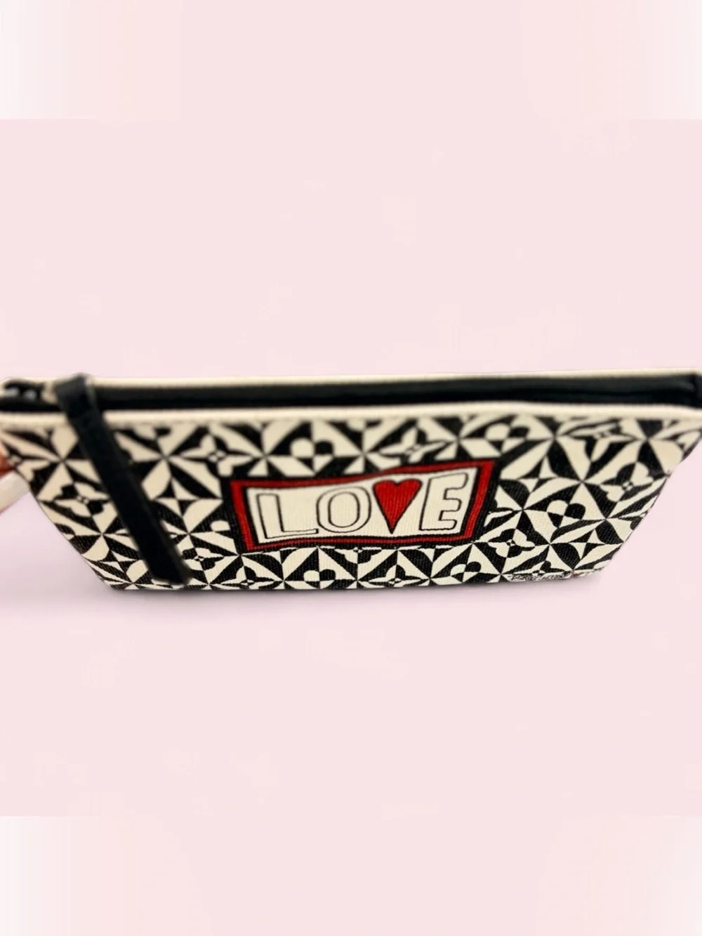Brighton LOVE Canvas Zipper Pouch Cosmetic Bag Travel Black White Geometric NWOT